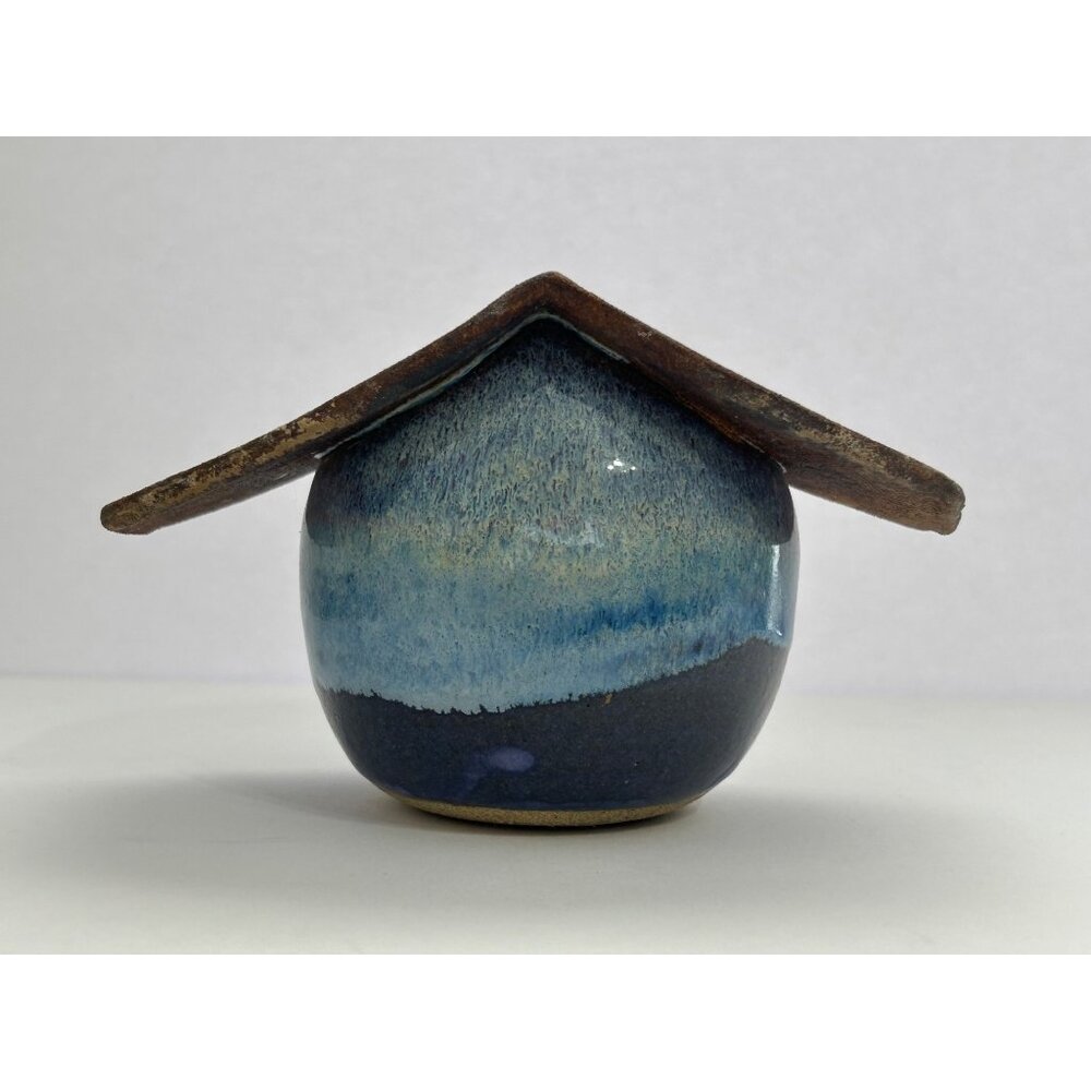 Handcrafted Pottery Birdhouse Heart Blue Cottagecore Farmhouse Garden Rustic - Picture 4 of 9